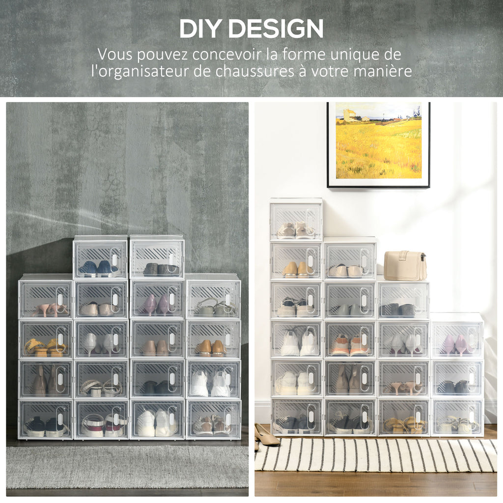 Lot de 18 boites cubes rangement à chaussures modulable avec portes transparentes - 25 x 35 x 19 cm-5