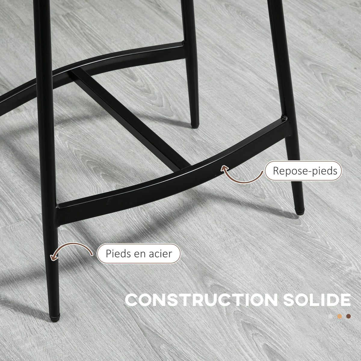 Lot de 2 tabourets de bar avec repose-pieds acier style industriel assise incurvée 48,5 x 38,5 x 68,5 cm marron noir-5