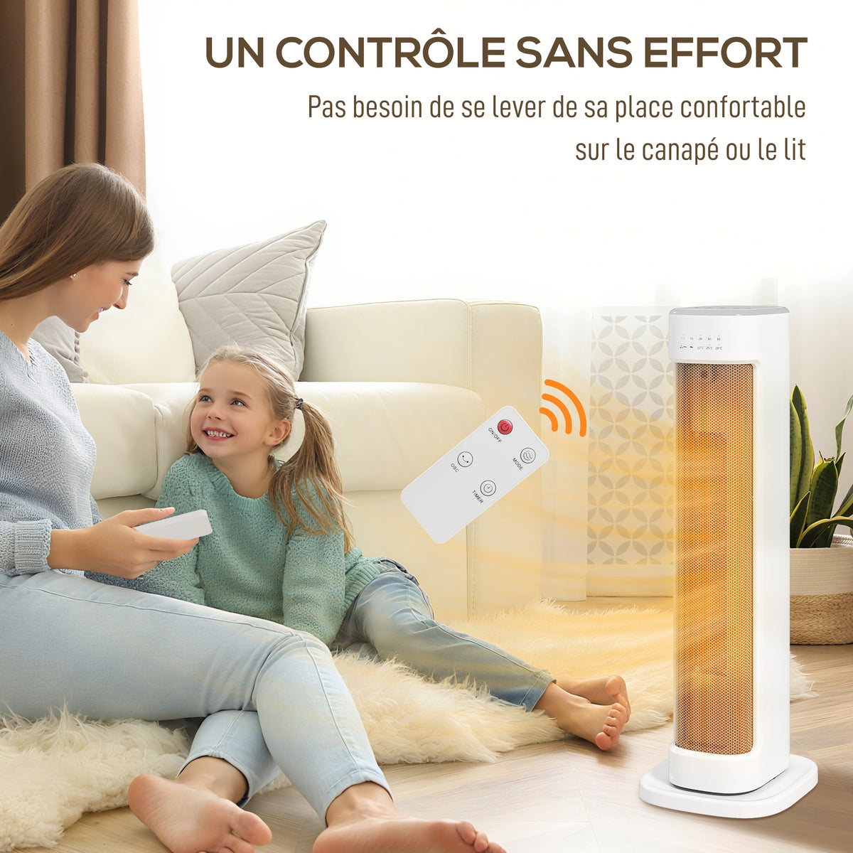 Chauffage d'appoint céramique PTC, radiateur électrique 2000 W avec thermostat réglable, minuterie, 21x19,7x61cm, blanc-7