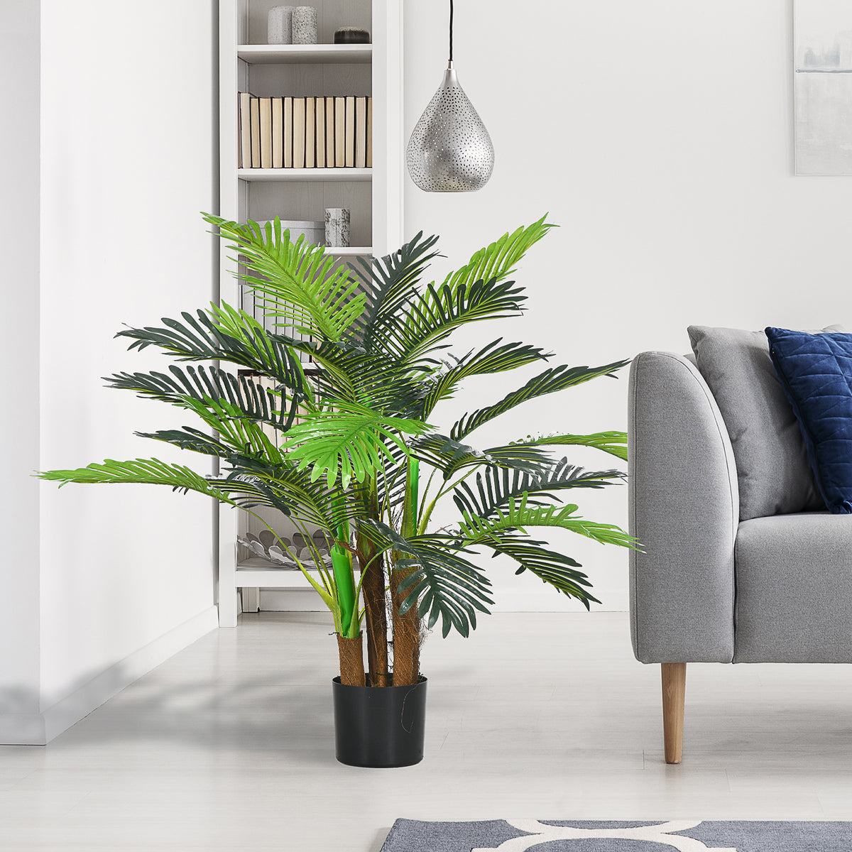 Palmier Artificiel H.1 m Arbre Artificiel Tronc Branches Lichen Feuilles Grand réalisme Pot Inclus-1