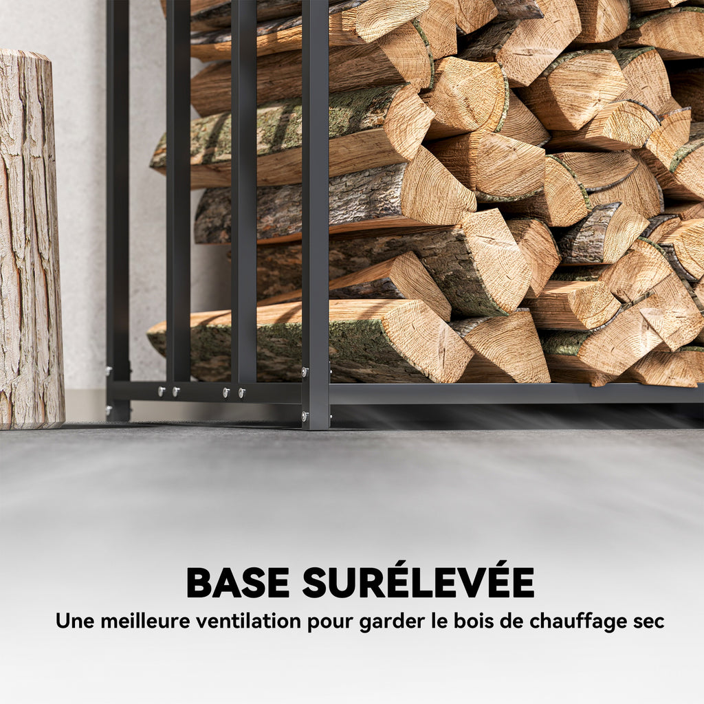 Range bûches extérieur, étagère à bûches avec housse de protection 600D Oxford capacité 1,9 m³, acier 186x70x185cm noir-5