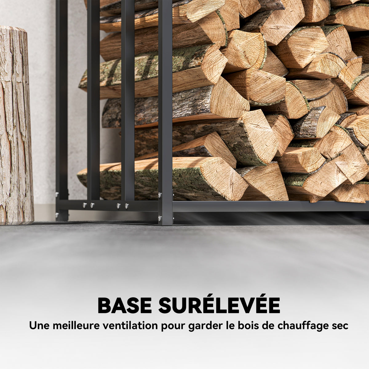 Range bûches extérieur, étagère à bûches avec housse de protection 600D Oxford capacité 1,9 m³, acier 186x70x185cm noir-5