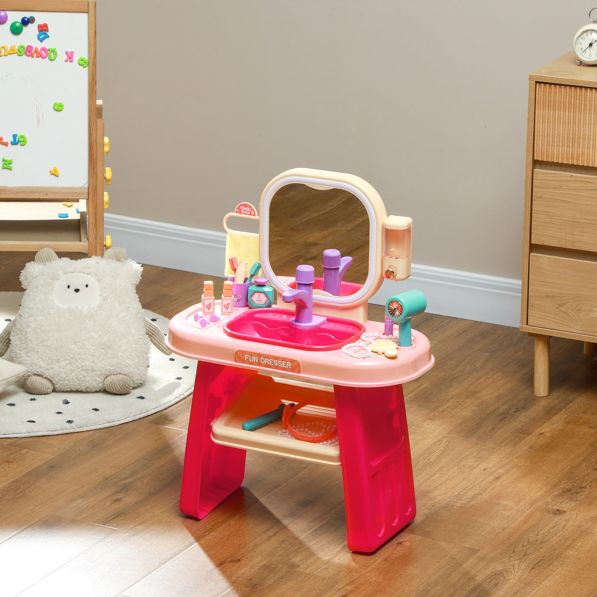 Coiffeuse pour enfants 23 PCS, table de maquillage avec miroir, lumière LED et musique, pour enfants de 3 à 6 ans, rose-9
