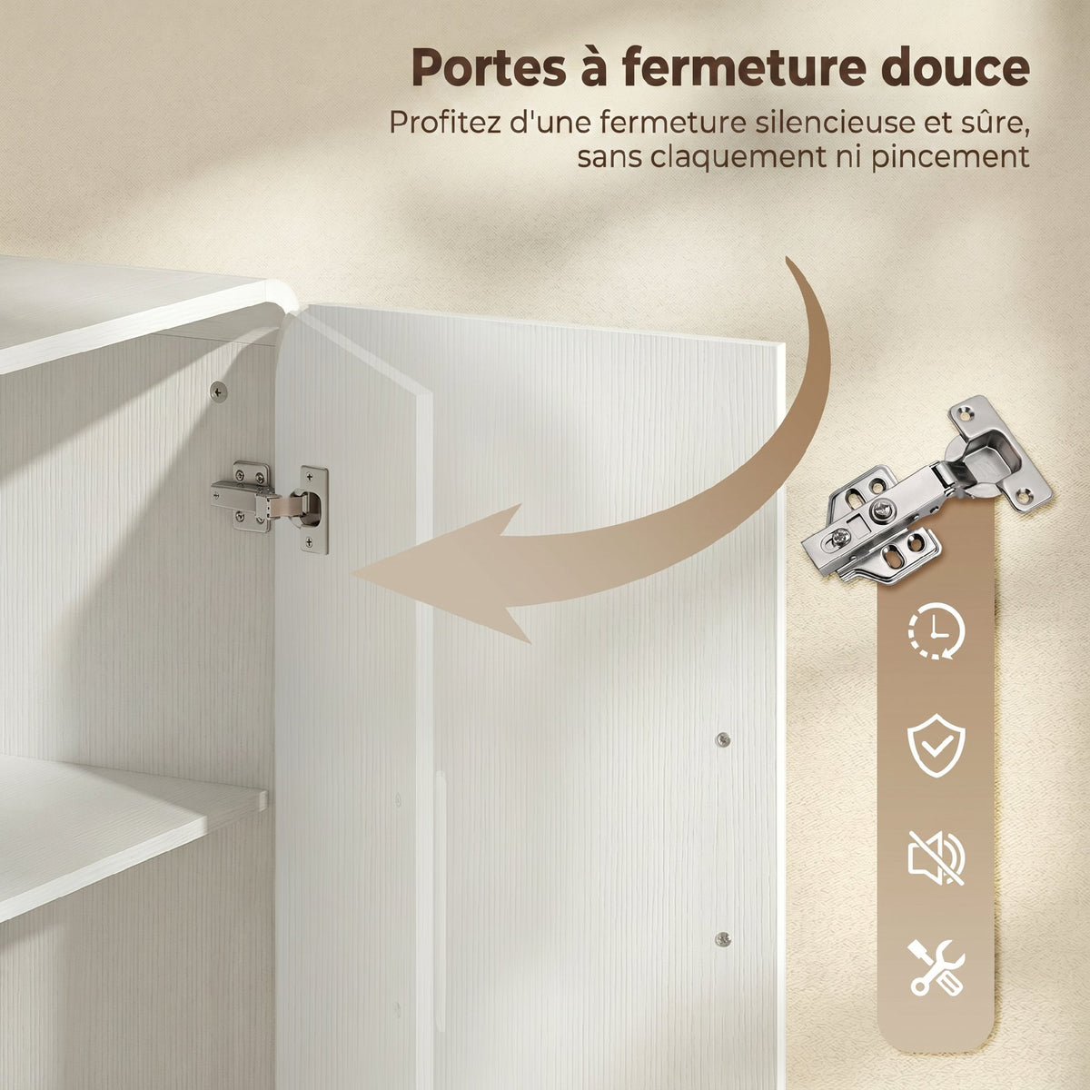 Buffet cuisine, meuble de rangement avec 4 portes à fermeture douce, 4 compartiments et bords arrondis, 152x40x80cm, blanc-6