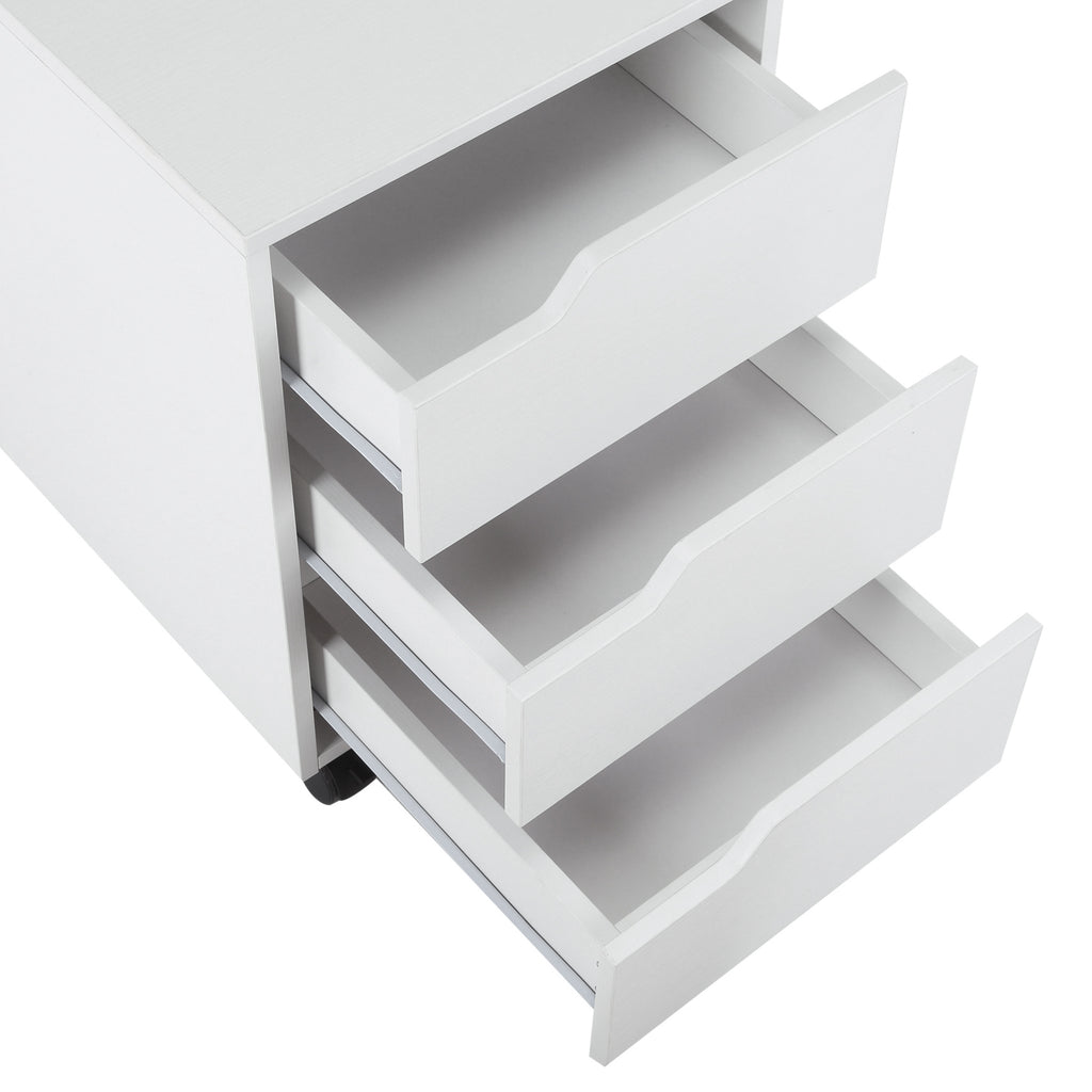 Caisson bureau mobile avec 3 tiroirs, meuble rangement bureau sur roulettes pour documents et imprimante, caisson de rangement compact pour travail ou chambre, 40x50x57,5cm, blanc-8