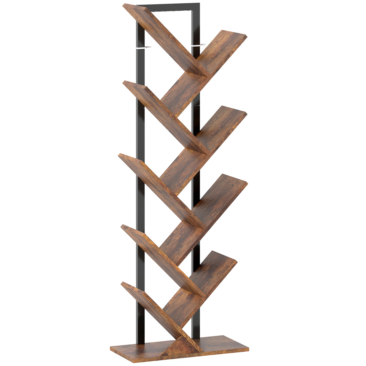 Bibliothèque Arbre à 9 Niveaux, Meuble de Rangement Industriel avec Cadre en Acier, 50x24x136cm, Brun Rustique-0