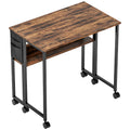 Bureau pliable sur roulettes 80 x 50 cm avec étagère et sac de rangement, brun rustique-0