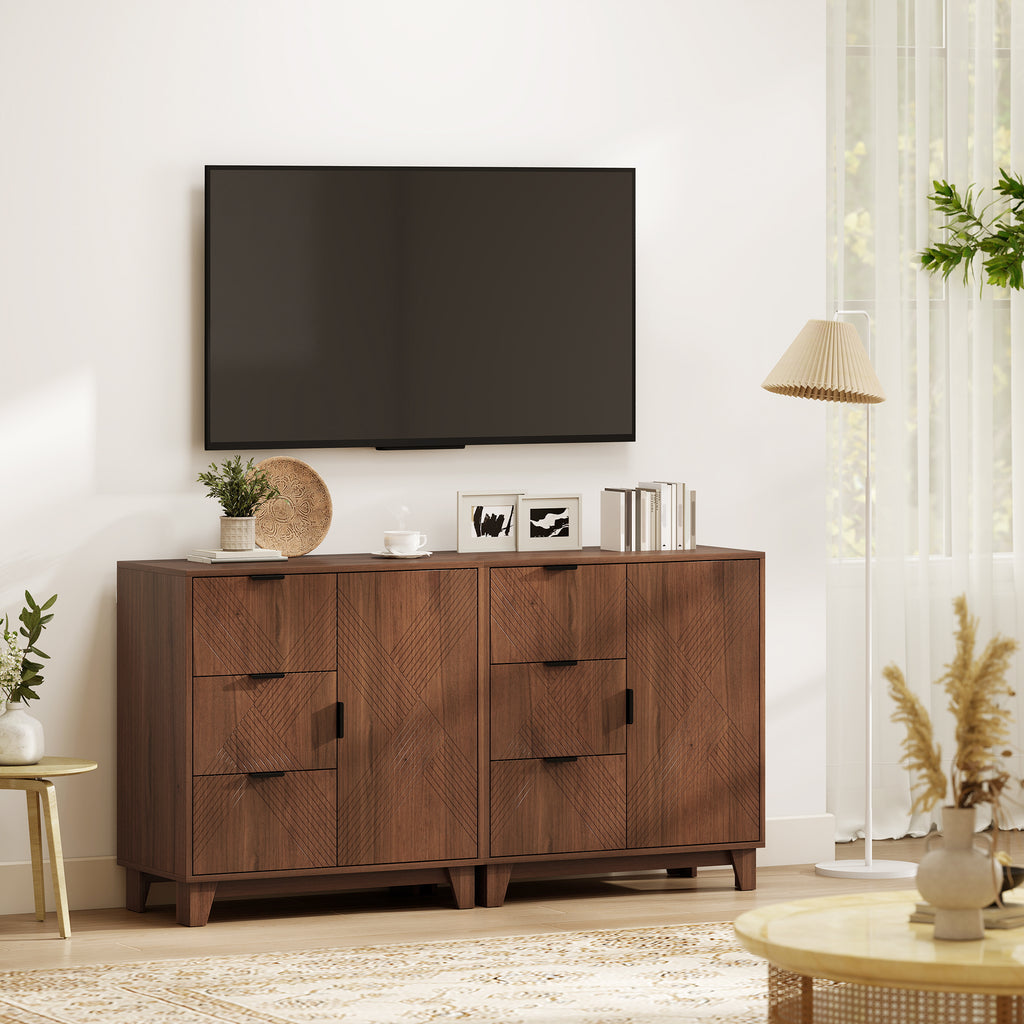 Buffet salon meuble de rangement avec placard à porte 3 tiroirs et étagère réglable 75 x 39 x 80 cm, effet bois marron-7