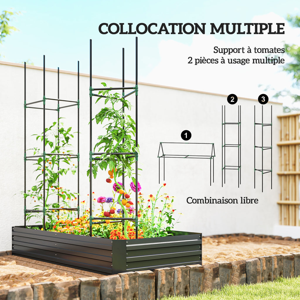 Carré potager jardinière rectangulaire en acier galvanisé tuteurs pour tomates et plantes grimpantes 180 x 90 x 29,5 cm-5