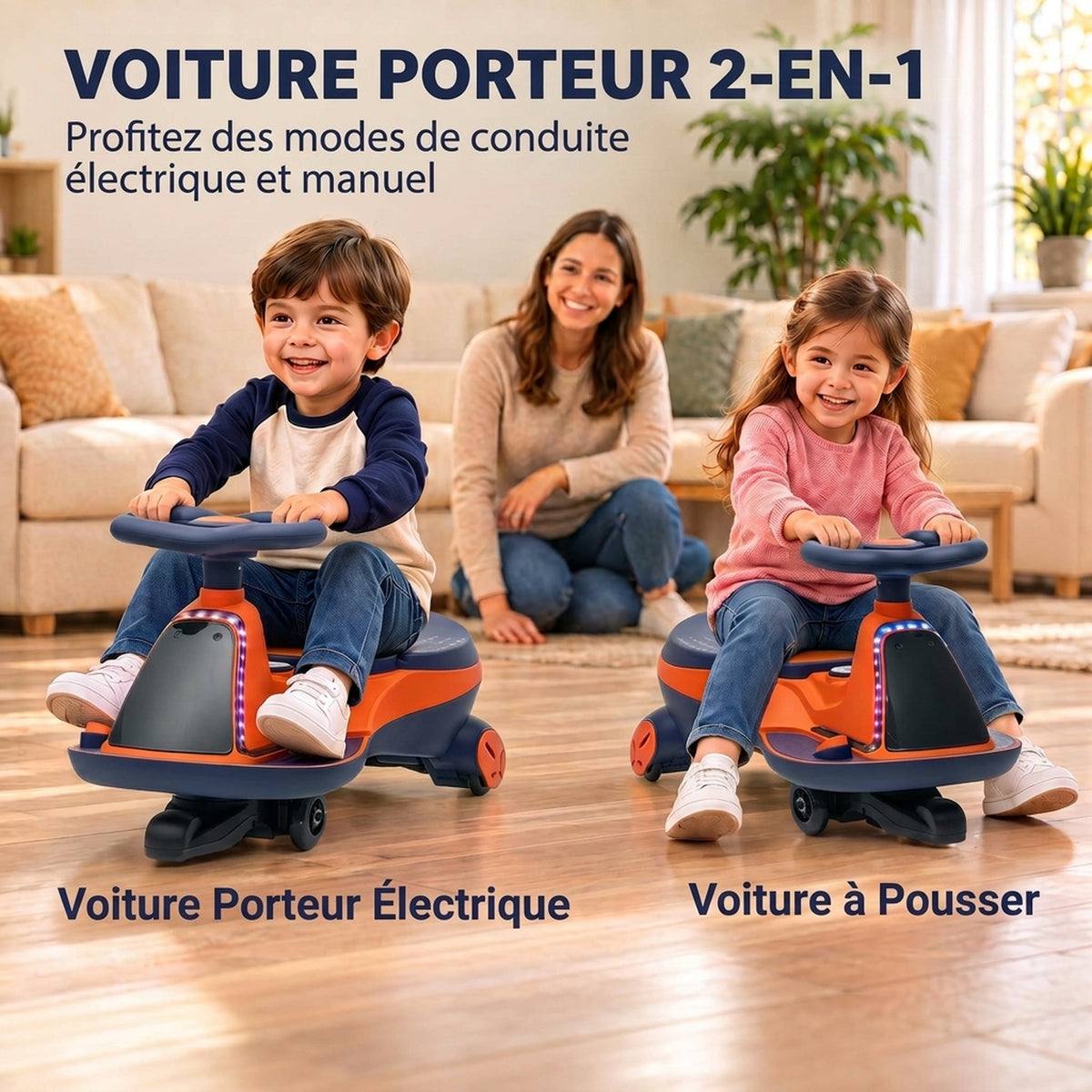 Voiture Électrique Enfant 12V, Véhicule Électrique Enfant avec Batterie Lithium, Éclairage RGB, Roues Lumineuses, Orange-3