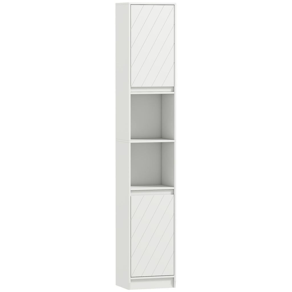Meuble colonne salle de bain, meuble de rangement avec 2 portes, 2 compartiments ouverts, , 30 x 24 x 170 cm, blanc-0