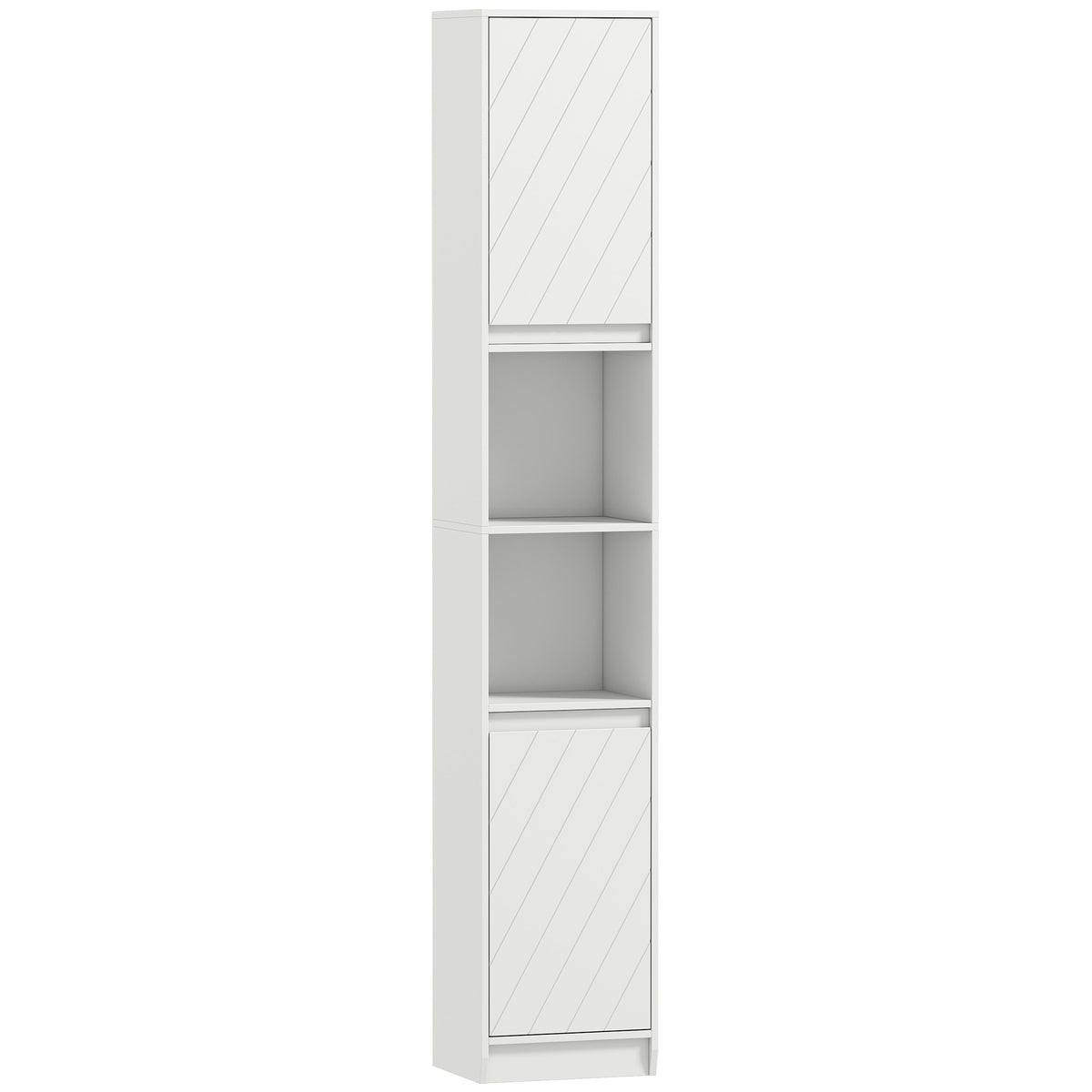 Meuble colonne salle de bain, meuble de rangement avec 2 portes, 2 compartiments ouverts, , 30 x 24 x 170 cm, blanc-0