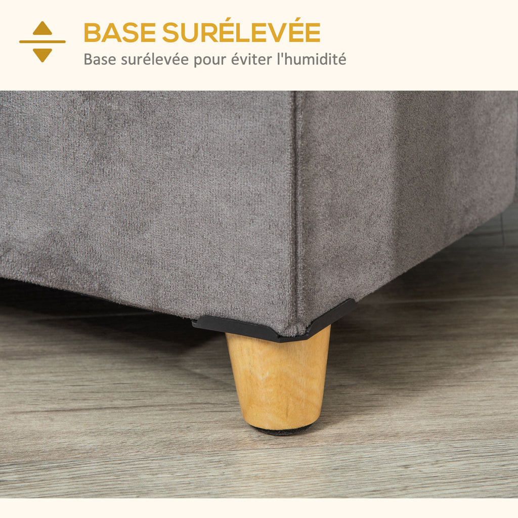 Niche chat maison de chat design surélevé avec coussin amoviable et lavable en peluche doux repose-pieds, dessus ouvrable, gris-5