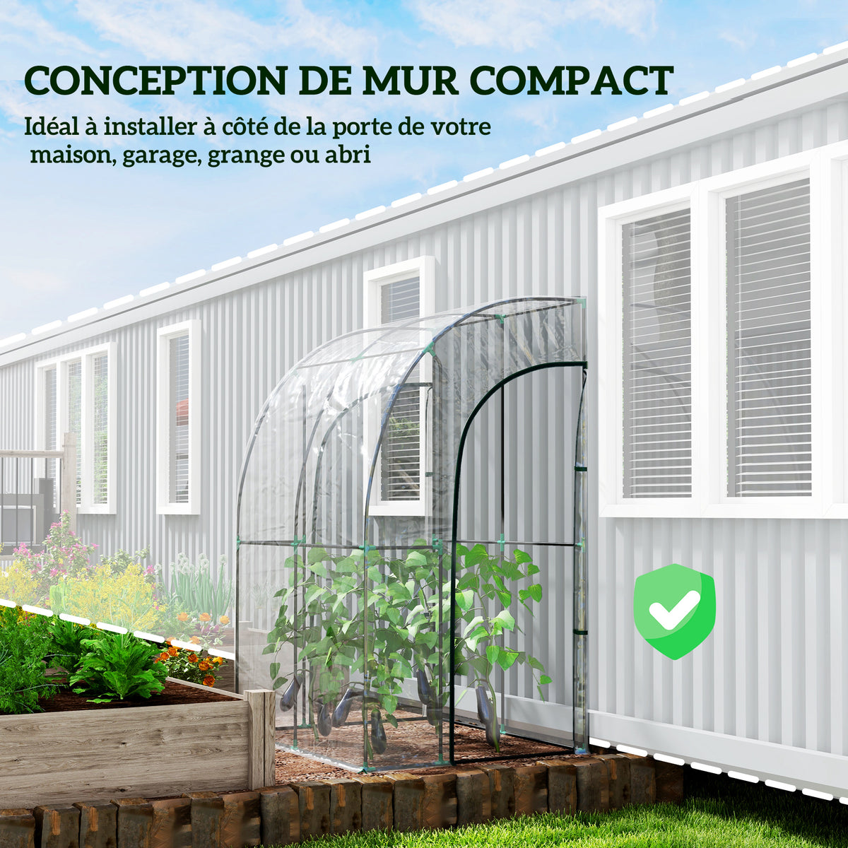 Serre de Jardin adossée serre adossée 2 portes zippées enroulables acier PVC transparent-4