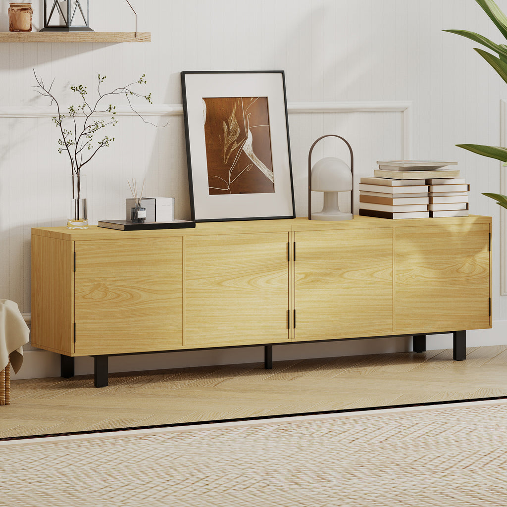 Meuble TV 180 cm, meuble télé pour 82 pouces avec 4 portes à ouverture par pression 180x35x55,5cm bois naturel-7