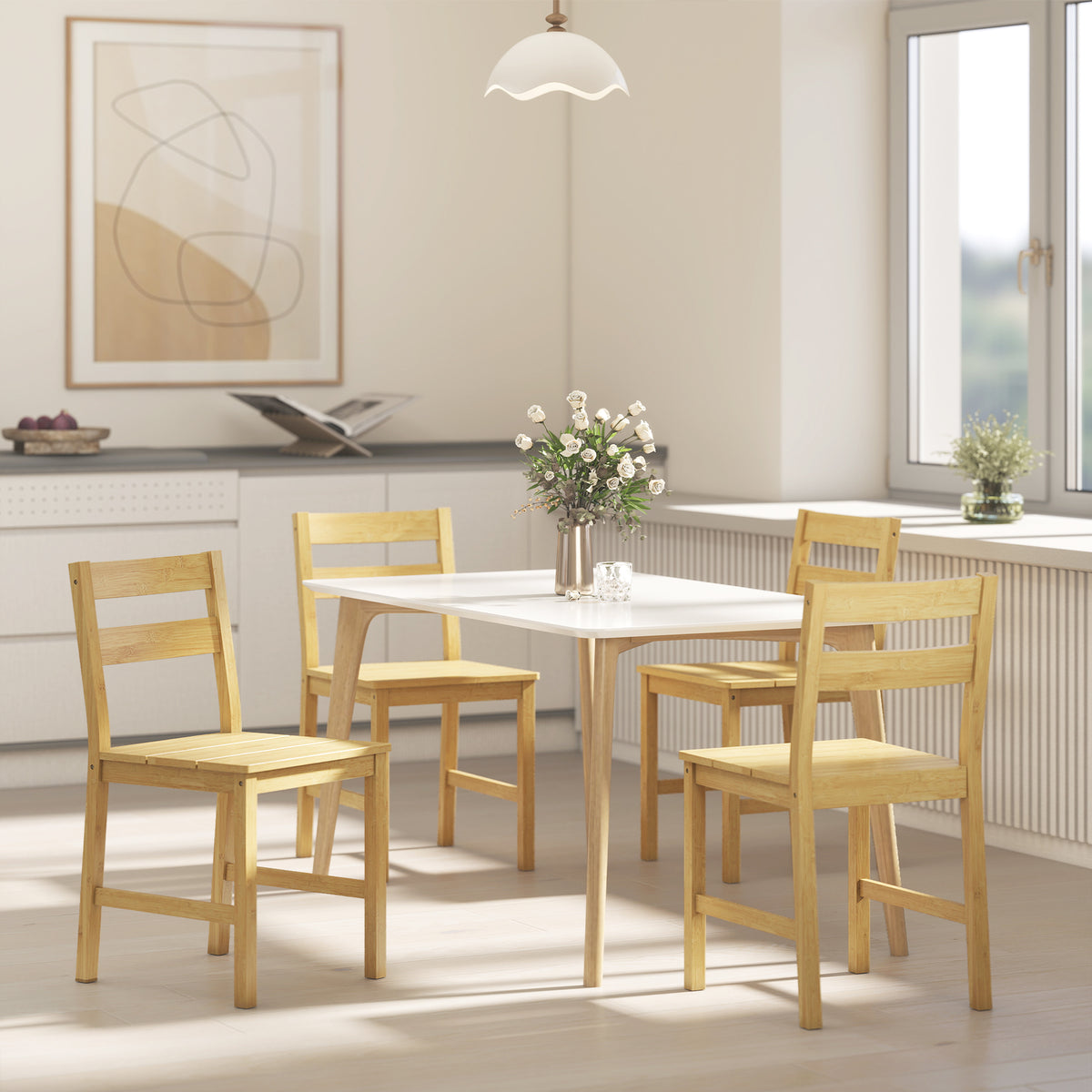 Lot de 2 chaises de salle à manger en bambou, chaises de cuisine sans accoudoirs avec assise à lattes, bois naturel-6