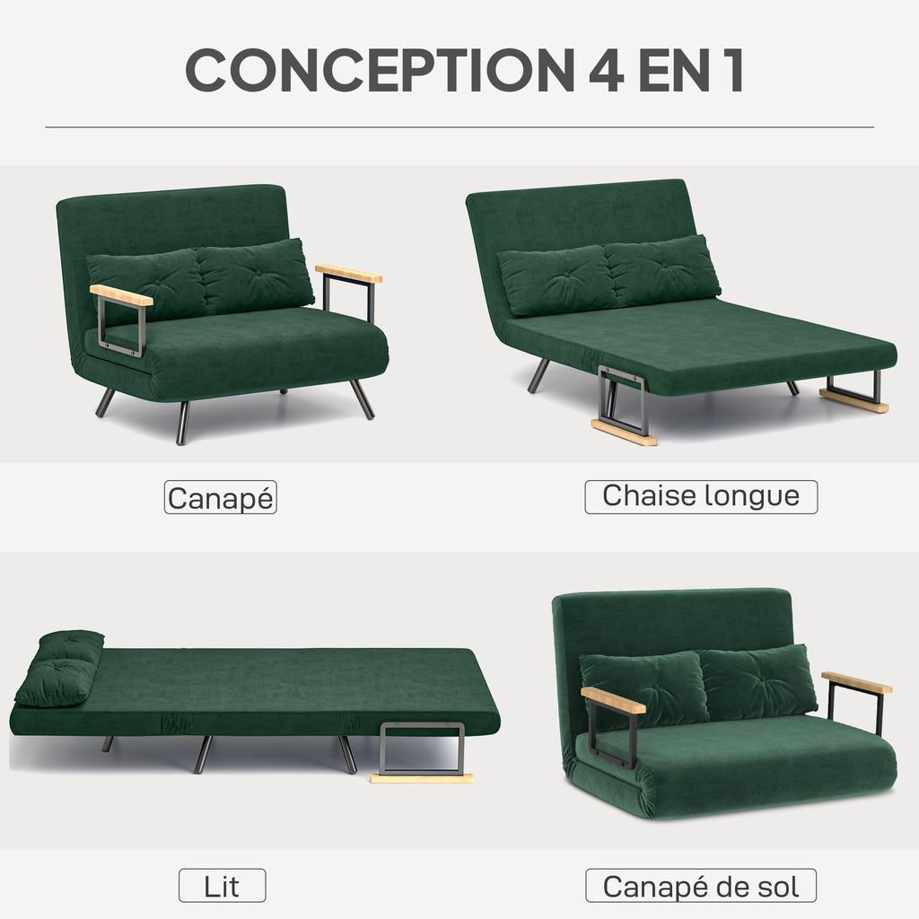 Canapé convertible 2 places 4 en 1, canapé-lit avec dossier réglable sur 5 niveaux, 2 coussins, 102 x 73 x 81 cm, vert-3