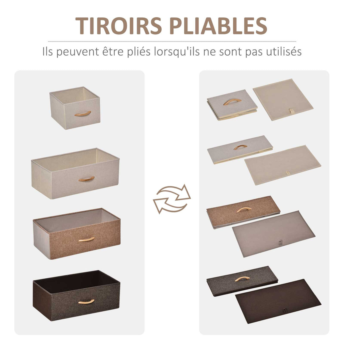 Commode Meuble de Rangement 5 tiroirs Pliables en Tissu 58 x 29 x 99 cm Multicolore-3