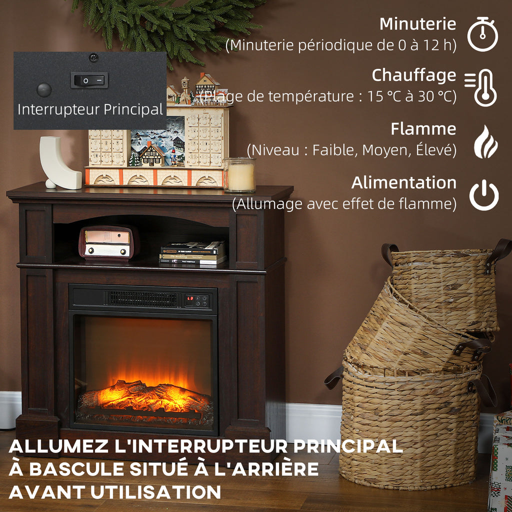 Cheminée électrique effet flammes LED luminosité réglable avec télécommande - 1800 W - 80,5 x 32,3 x 80,5 cm-4