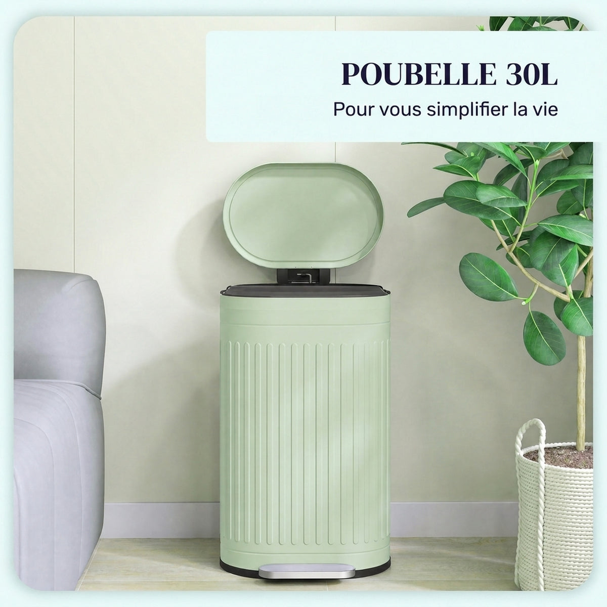 Poubelle de cuisine poubelle à pédale 30L couvercle à fermeture douce seau intérieur amovible 36,5 x 31,2 x 60,8 cm vert-3