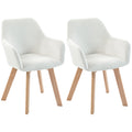 Lot de 2 chaises de salle à manger Fauteuil Assise rembourrée en tissu effet velours Pieds en bois, crème-0