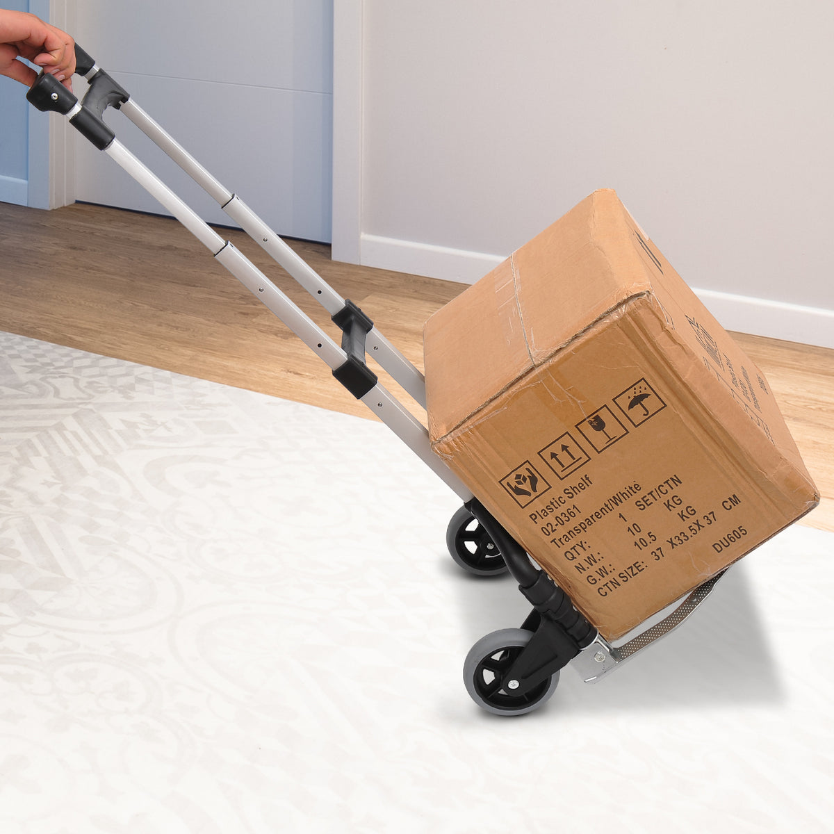 Chariot diable pliable leger telescopique charge 70kg en aluminium argent-noir-9
