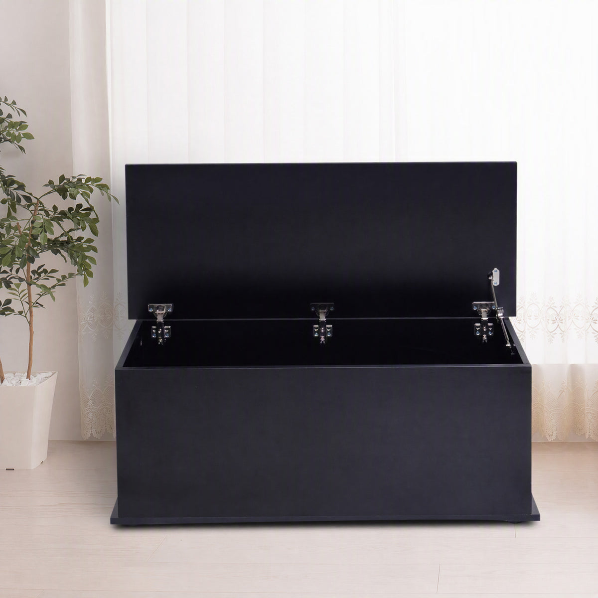 Coffre de rangement coffre à jouets grande capacité de rangement charnière verrouillée  en bois 100 x 40 x 40 cm noir-1