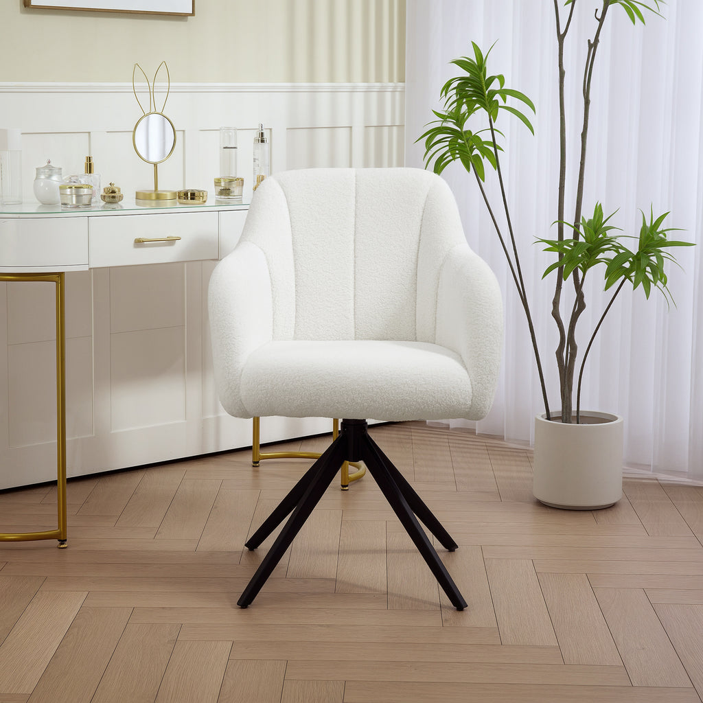 Fauteuil de salon pivotant capitonné grand confort piètement en acier et tissu effet polaire teddy blanc-8