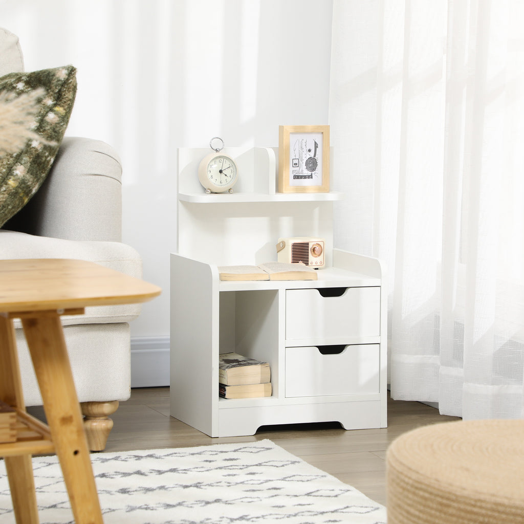 Table de Chevet Table de Nuit Multi-Rangement 2 tiroirs Niche étagère en bois Blanc-9