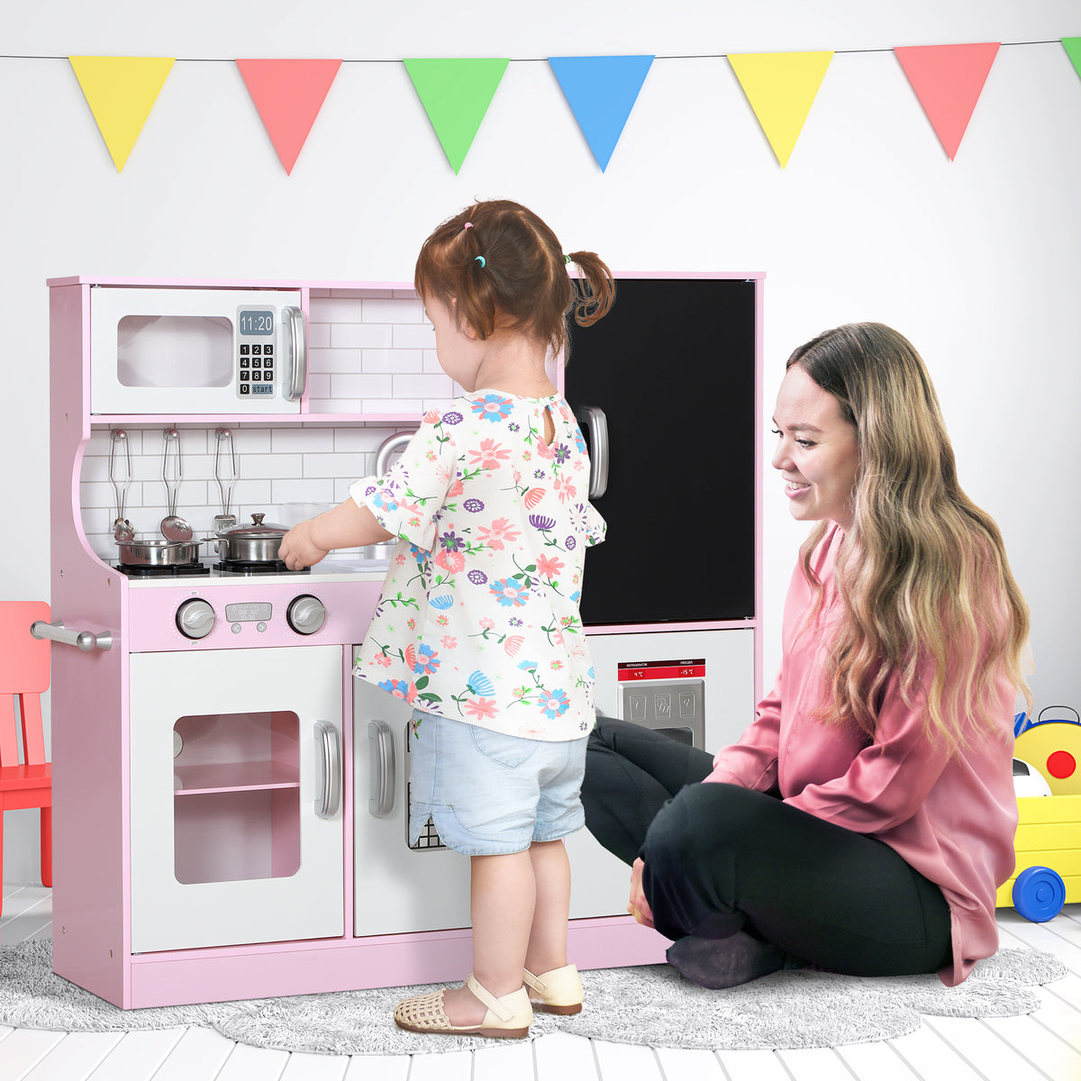 Cuisine enfant jouet d'imitation pour enfant - dinette enfant de 3-8 ans, rose-1
