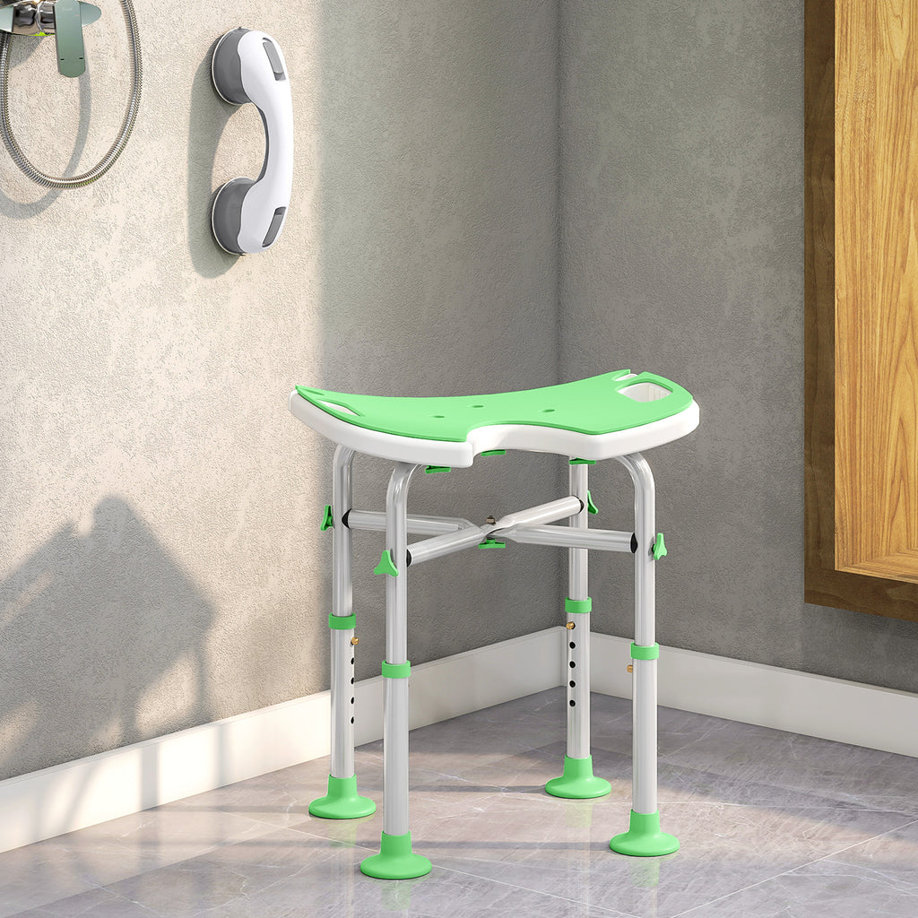 Tabouret de Douche, Hauteur Ajustable 39-51,5 cm, Barre d'Appui à Ventouse, Patins à Ventouse, Vert-1