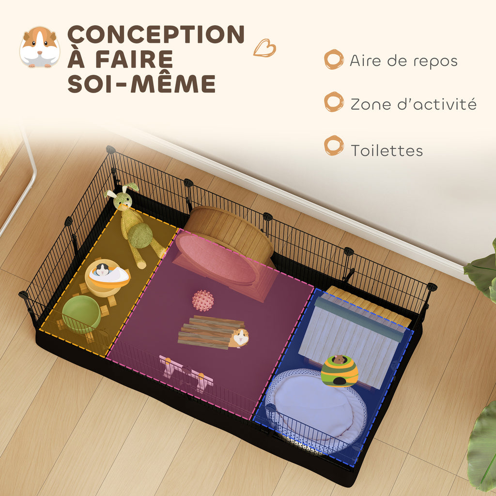 Enclos pour petits animaux, cage à lapin modulable 12 panneaux avec tapis étanche, en acier, 120 x 60 x 40 cm, noir-4