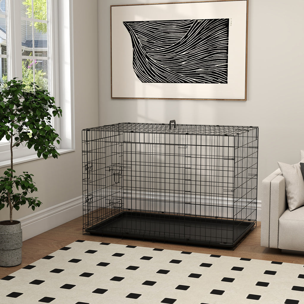 Cage caisse de transport pliante pour chien en acier 2 portes verrouillables 121 x 77 x 82 cm noir-7