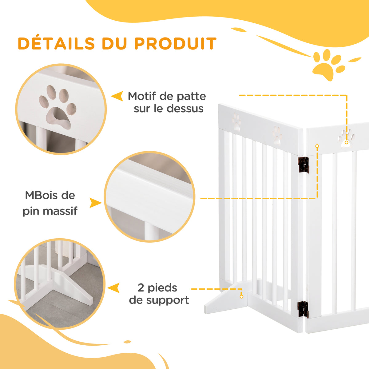 Barrière de sécurité barrière modulable pliable pour animaux de compagnie 4 panneaux en bois de pin massif 204 x 30 x 61 cm blanc-4