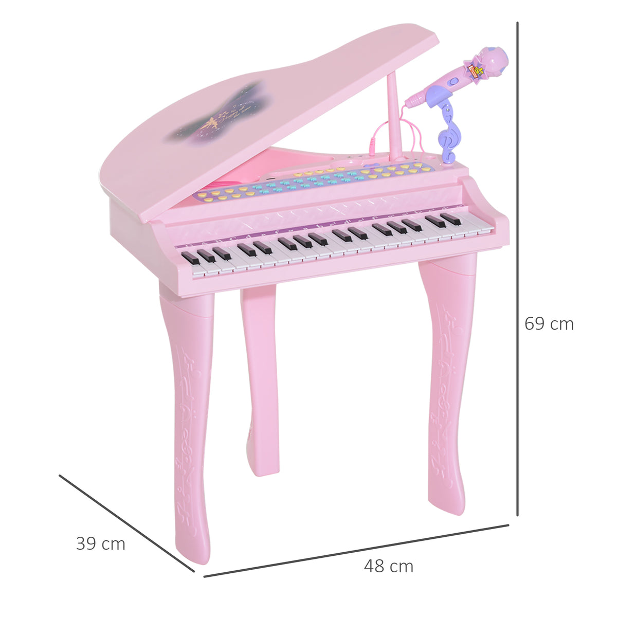Piano à Queue électronique 37 Touches Multifonctions avec Micro Haut Parleur Rose-2