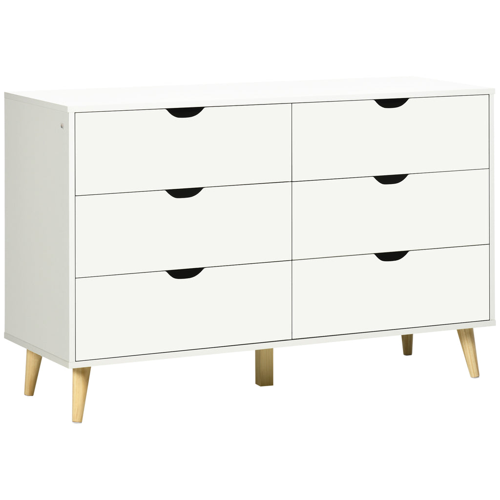 Commode 6 tiroirs meuble de rangement 5 pieds biseautés en bois  120 x 40 x 76 cm blanc-0