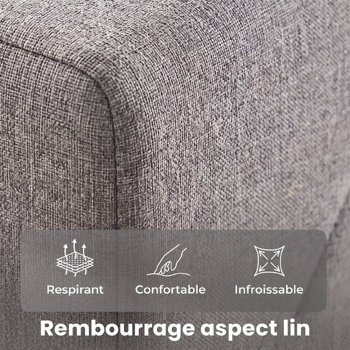 Cadre de Lit 140 x 190 cm avec Sommier et Tête Réglable, Lit Double Rembourré en Lin, Rangement au-dessous, Gris-4
