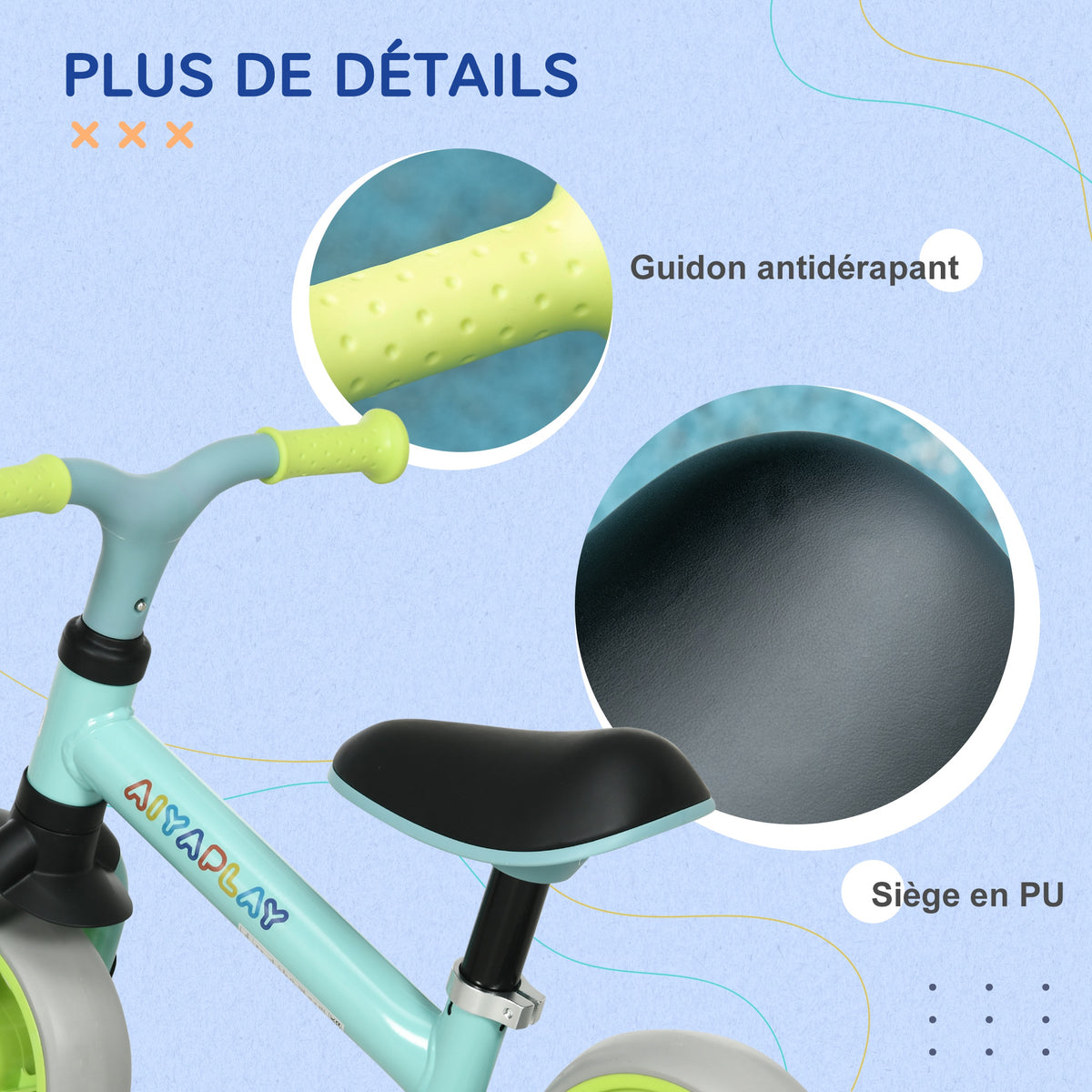 Vélo d'équilibre pour bébé siège réglable roues EVA jouet enfant pour bébé 18-48 mois pour garçons et filles vert-6