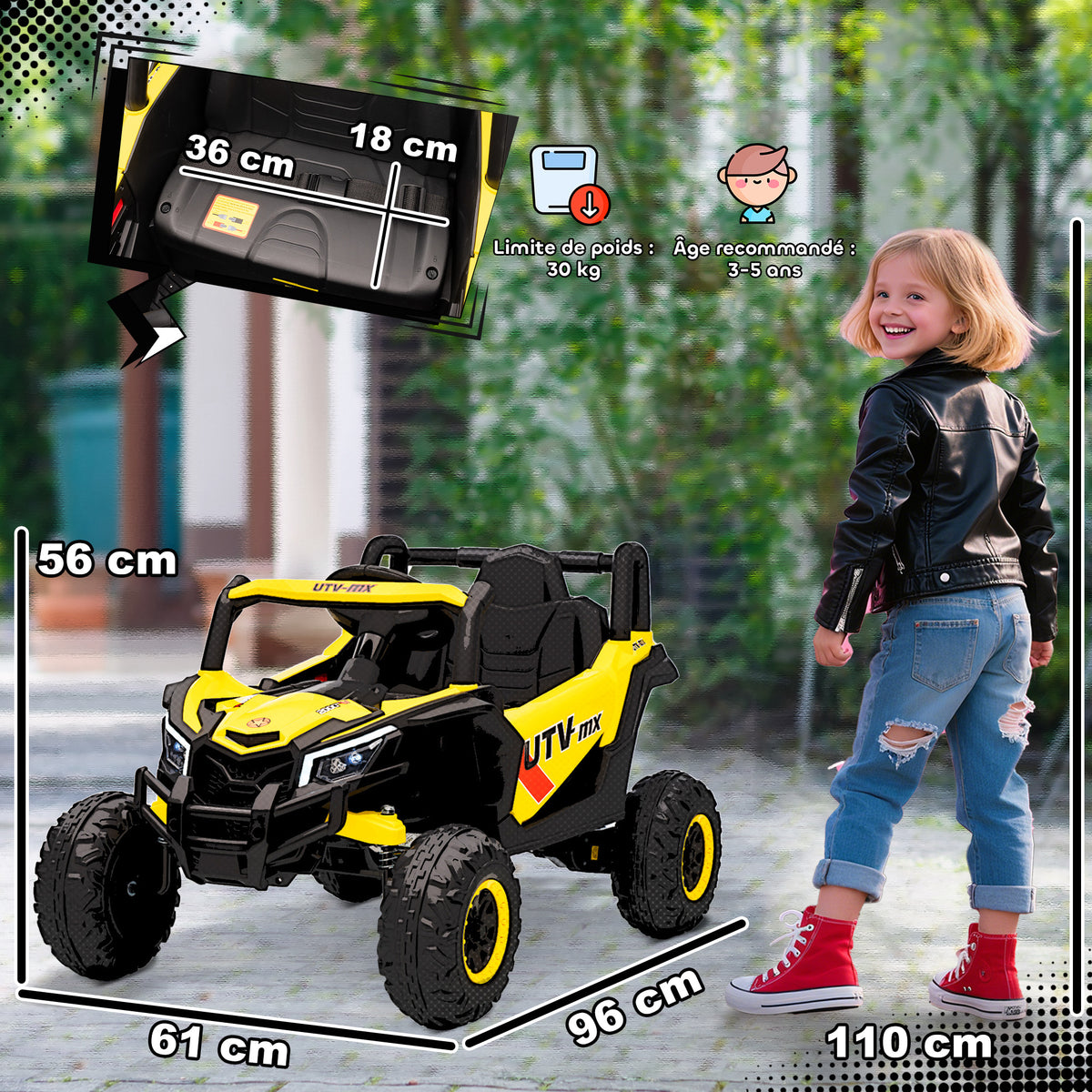 Voiture électrique enfants UTV 12 V, buggy électrique enfants avec télécommande, 96 x 61 x 56 cm, jaune-2
