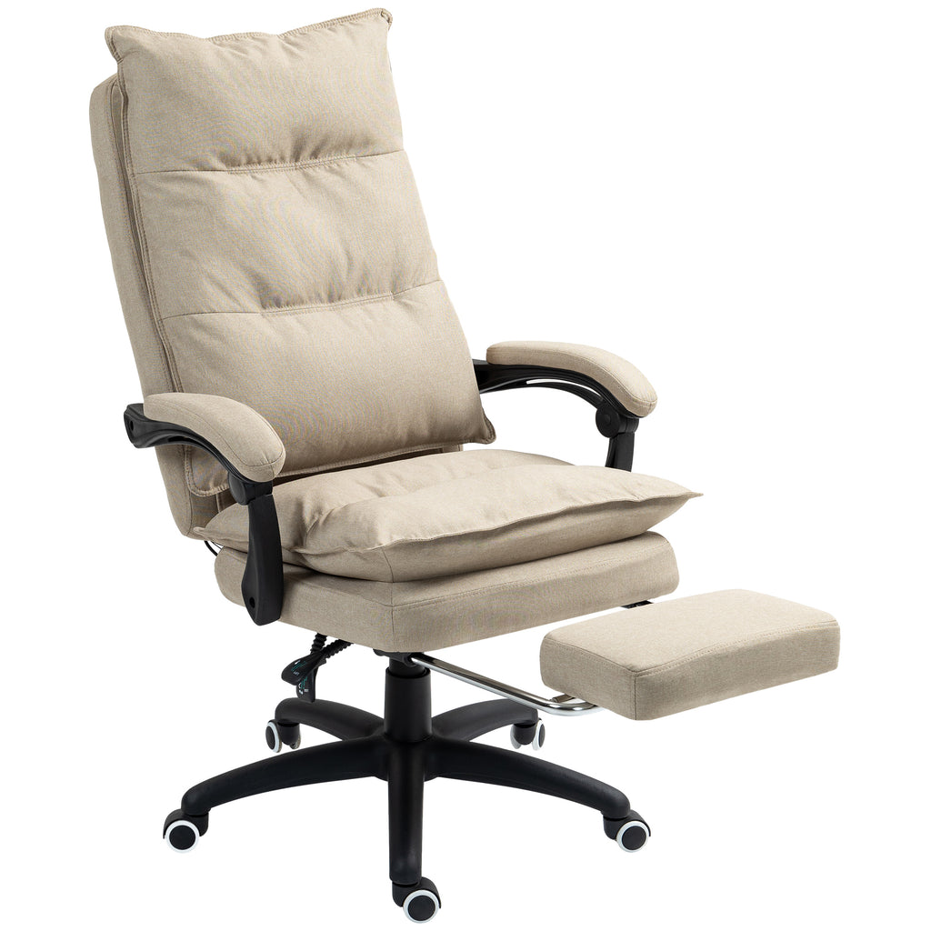 Fauteuil de bureau massant avec hauteur réglable, dossier inclinable, repose-pied intégré et télécommande filaire beige-0