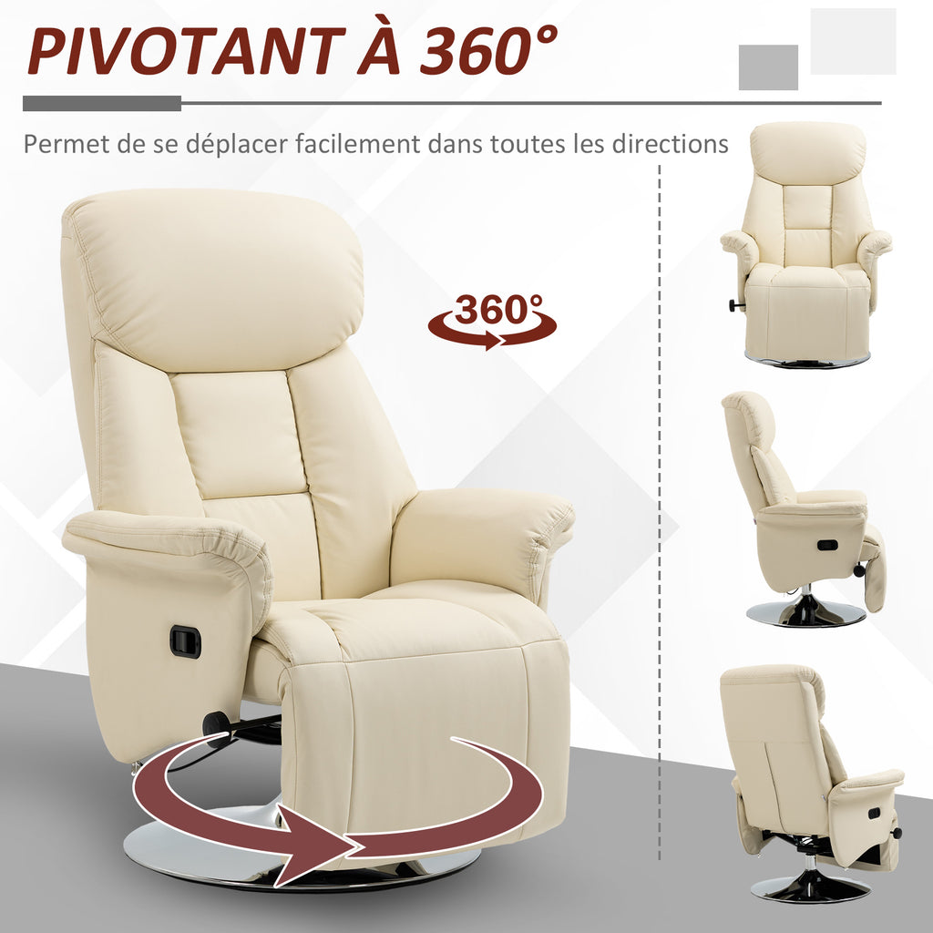 Fauteuil de relaxation inclinable pivotant repose-pied réglable, jusqu'à 150 kg, pour salon, chambre, home cinéma, crème-4