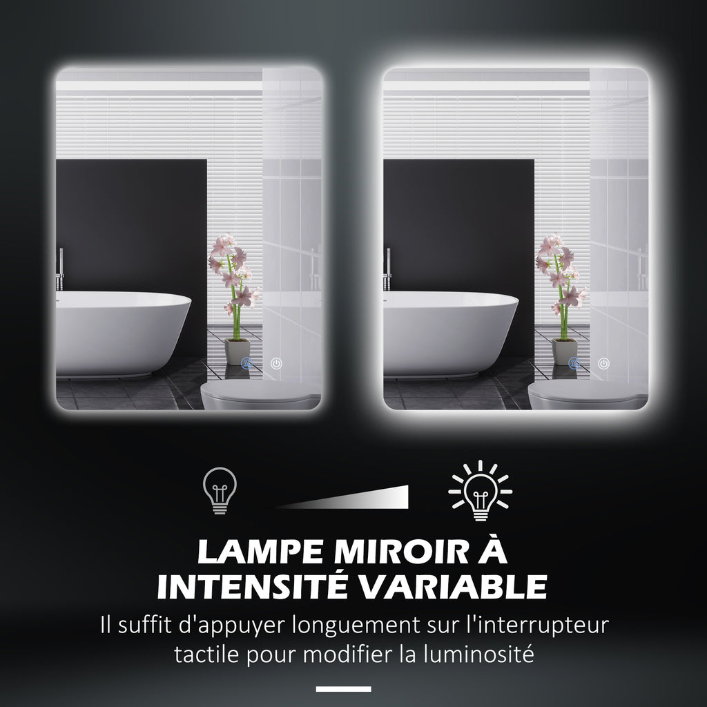 Miroir rectangulaire mural lumineux LED de salle de bain 80 x 60 cm luminosité réglable blanc transparent-4
