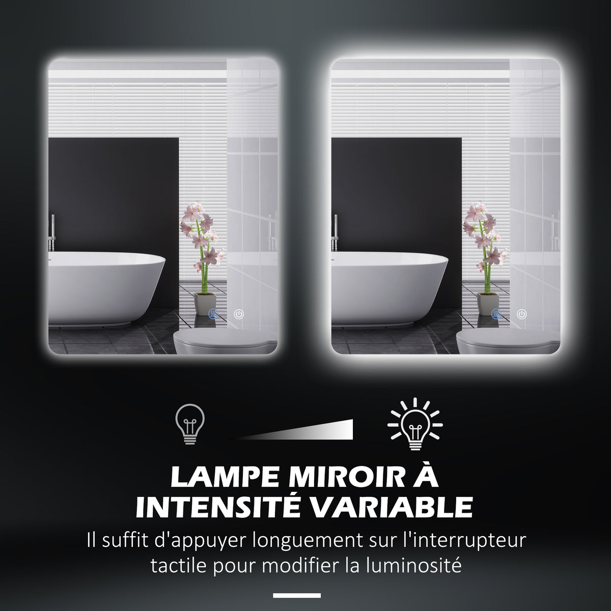 Miroir rectangulaire mural lumineux LED de salle de bain 80 x 60 cm luminosité réglable blanc transparent-4