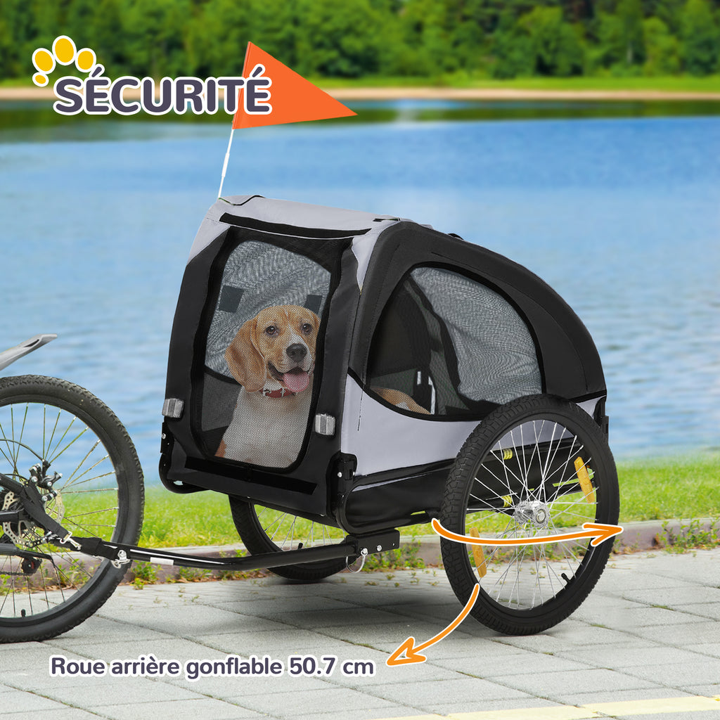 Remorque de vélo pour chien avec fenêtres en maille réflecteurs et drapeau de sécurité 140 x 71 x 83 cm noir-6