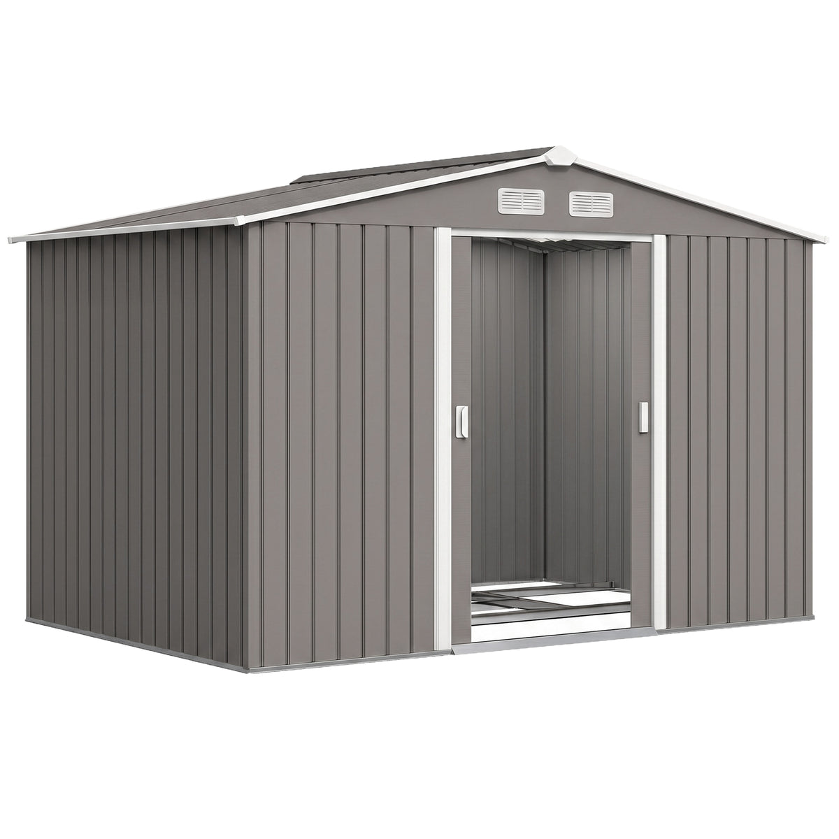 Abri de jardin 5,4 m² 2,77 x 1,95 x 1,92 m kit de fondation porte coulissante ventilations acier galvanisé, gris-0