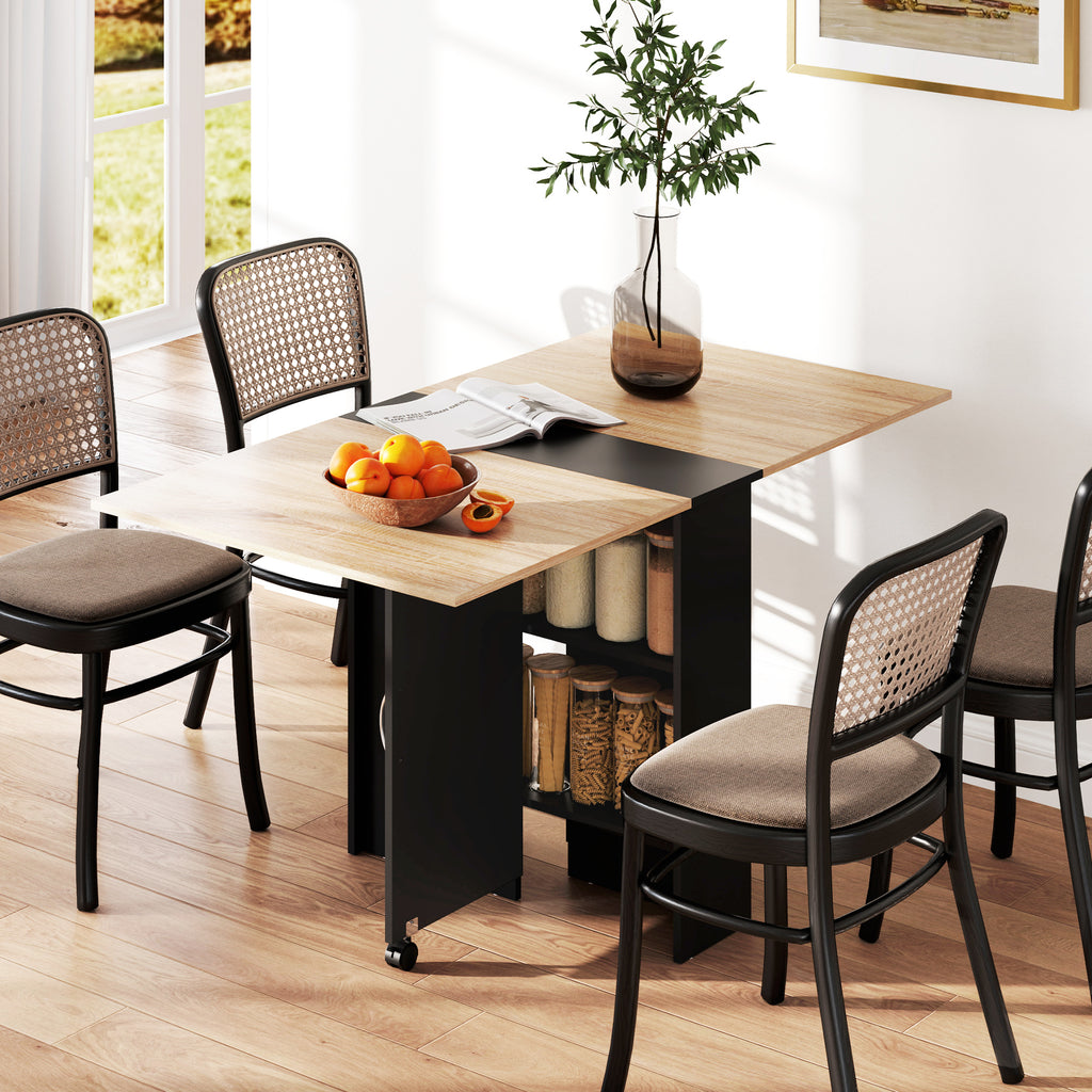 Table pliante de cuisine salle à manger amovible sur roulettes 75 x 140 x 74 cm coloris chêne et noir-1
