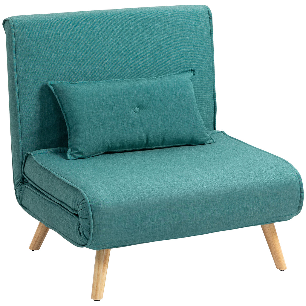 Fauteuil convertible 1 place canapé-lit clic-clac 3 en 1 avec dossier réglable en 5 positions, oreiller inclus, vert-0