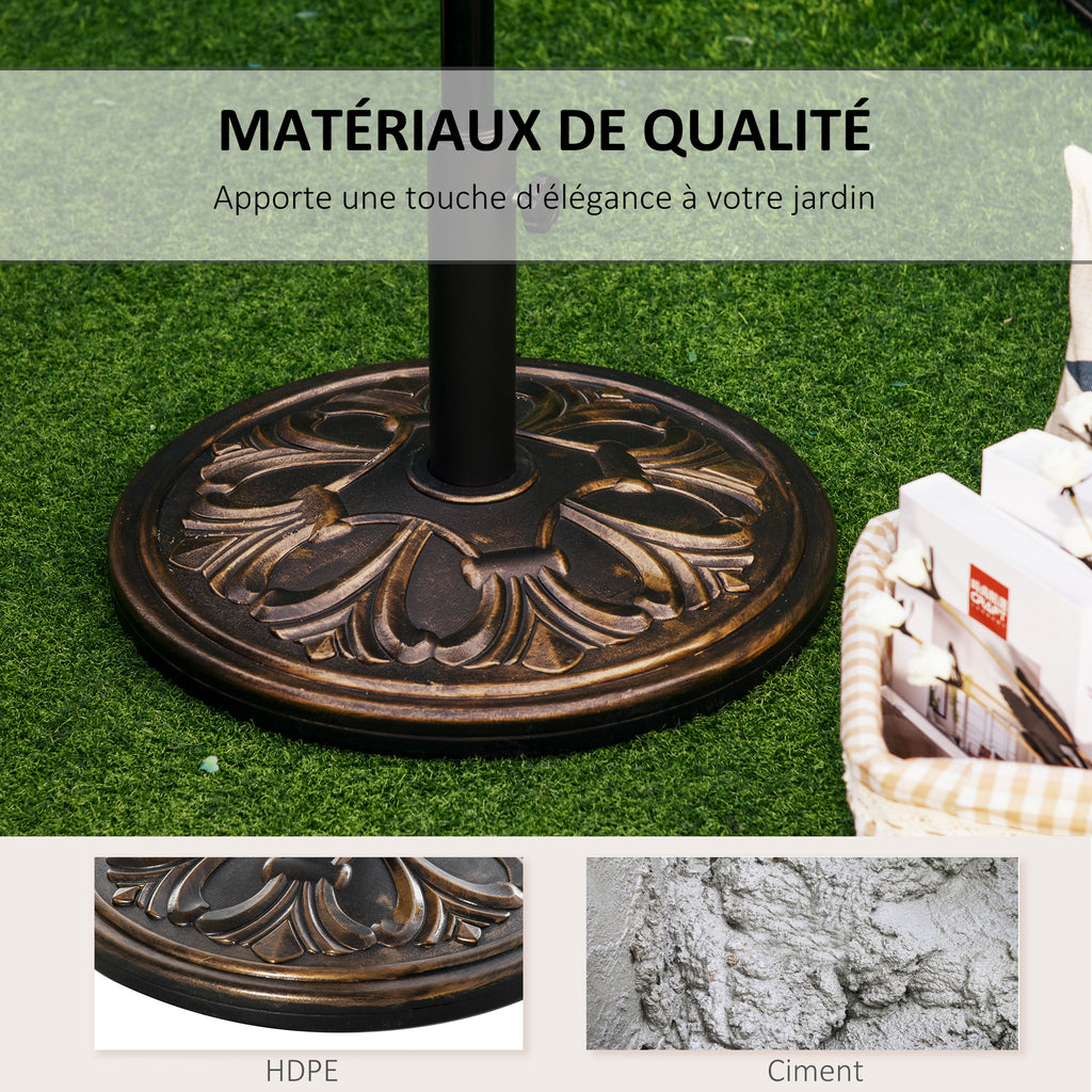 Pied de parasol rond base de lestage Ø 48 x 34H cm ciment HDPE motif fleurs de lys poids net 13 Kg noir doré-5