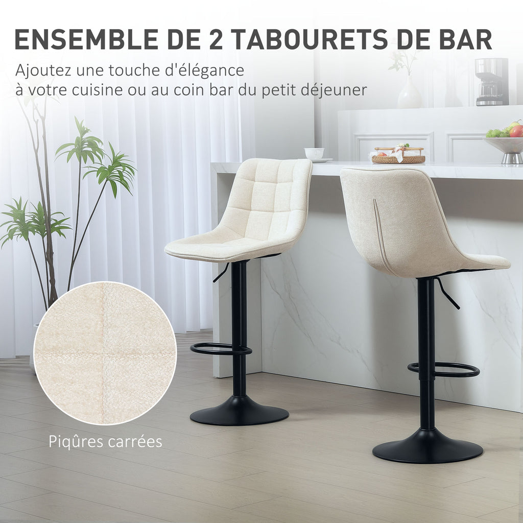 Lot de 2 tabourets de bar, chaises de bar en chenille hauteur réglable avec dossier pivotant 360° 47x48x117,5cm beige-3