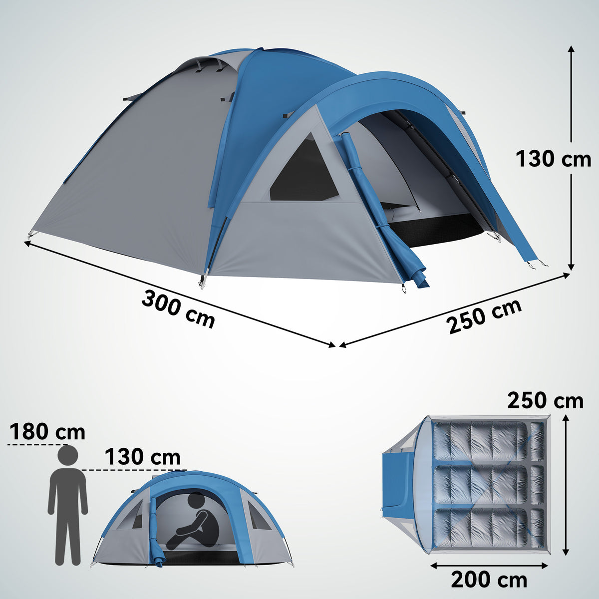 Tente de camping familiale 3 personnes tente dôme étanche légère, ventilée facile à monter double porte et-2